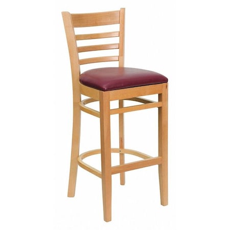 Barstool, Natural Wood, Burgndy Vinyl Sea, Backrest: Ladder Back MPN:XU-DGW0005BARLAD-NAT-BURV-GG