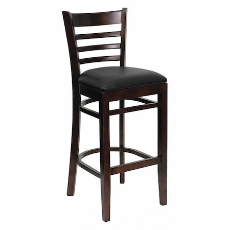 Wood Barstool, Walnut, Ladder Bck, Blk Vny, Seat Height Range: 31