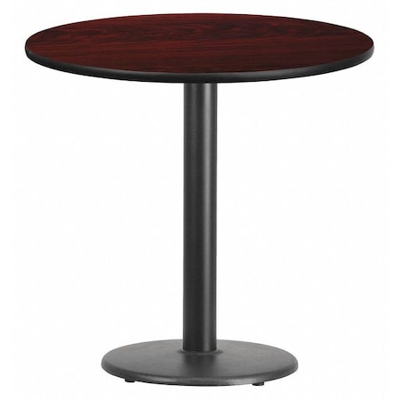 Round Mahogany Laminate Table w/Rnd Base, 30