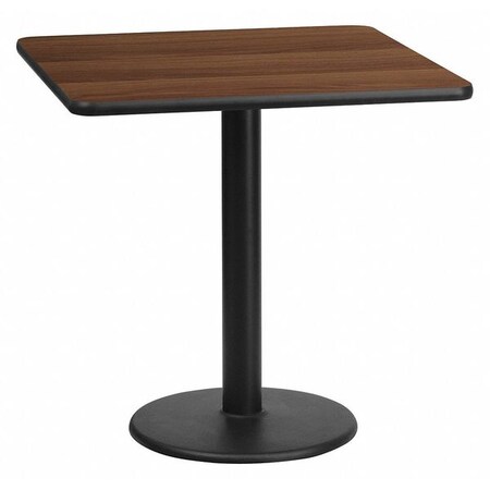 Square Walnut Table Top, Square w/Round Base, 24