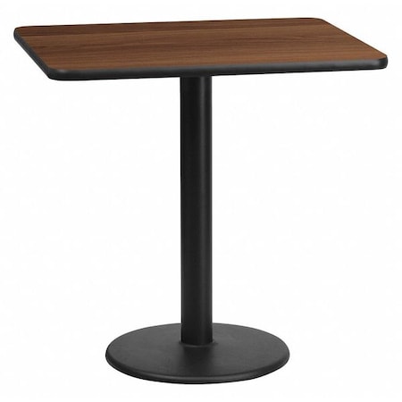 Rectangle Walnut Table, Rctngl w/Round Base, 24