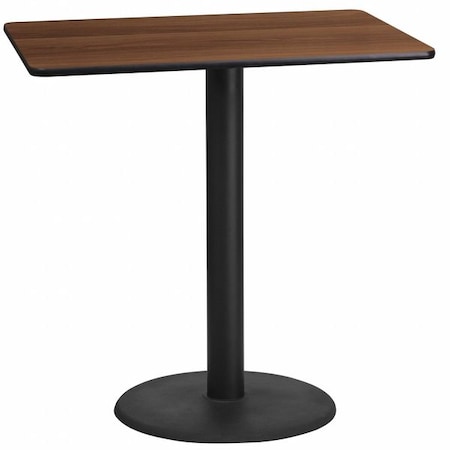 Rectangle Walnut Table, Rctngl w/Round Base, 24