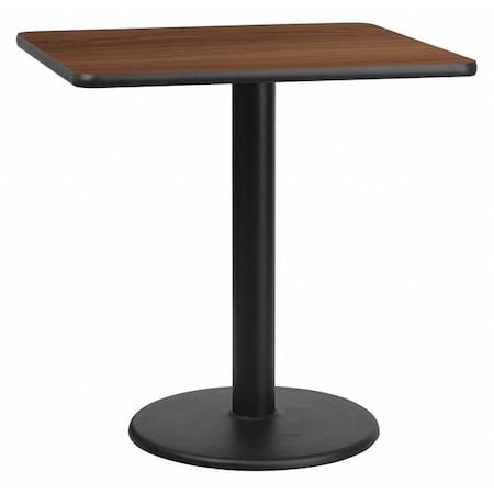 Square Walnut Table Top, Square w/Round Base, 30