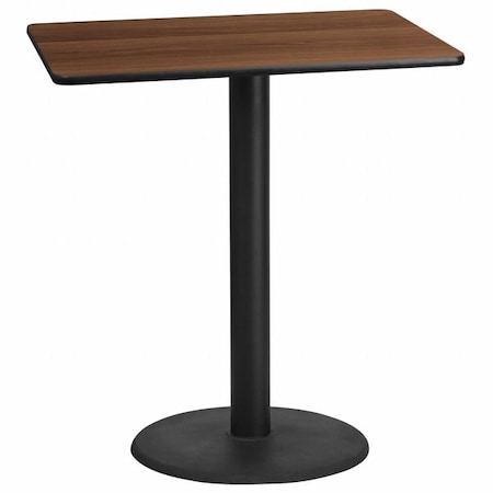 Rectangle Walnut Table, Rctngl w/Round Base, 30