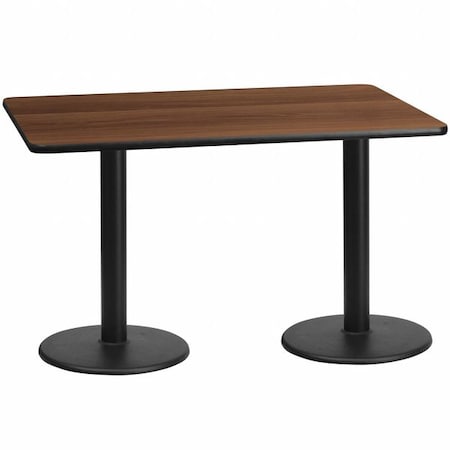 Rectangle Walnut Table, Rctngl w/Round Base, 30