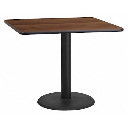Square Walnut Table Top, Square w/Round Base, 36