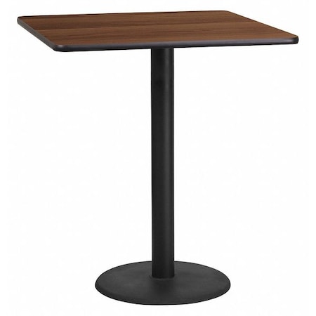 Square Walnut Table Top, Square w/Round Base, 36