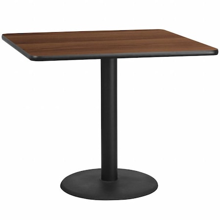 Square Walnut Table Top, Square w/Round Base, 42