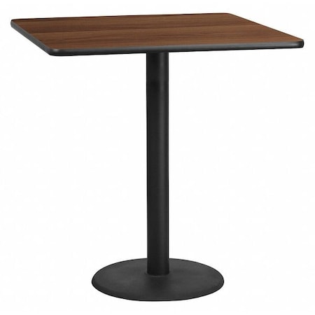 Square Walnut Table Top, Square w/Round Base, 42