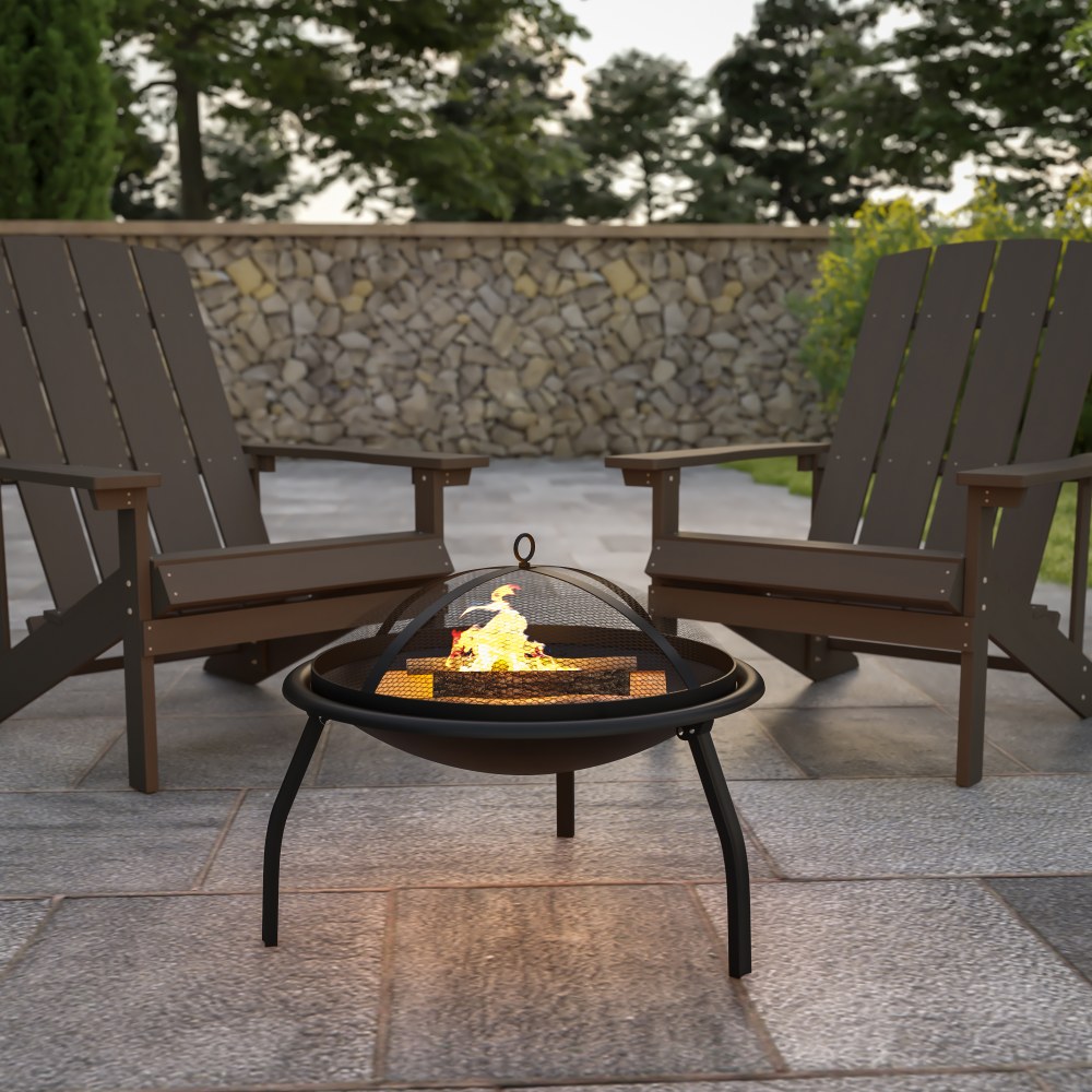 Flash Furniture Foldable Wood Burning Firepit With Mesh Spark Screen And Poker, 17inH x 24inW x 24inD, Black MPN:YL230