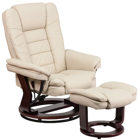 Beige LeatherSoft Recliner & Ottoman w/ Wood Base MPN:BT-7818-BGE-GG