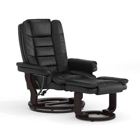 Black LeatherSoft Recliner & Ottoman w/ Wood Base MPN:BT-7818-BK-GG
