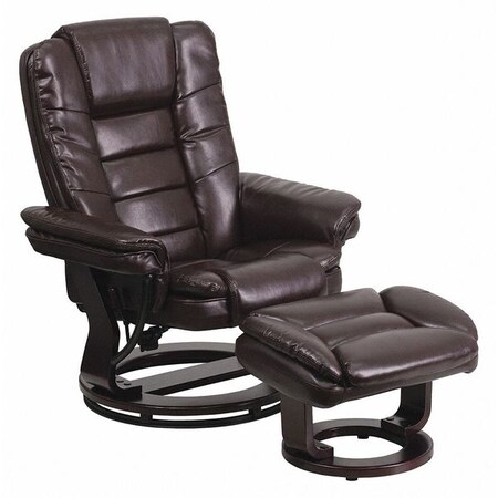 Brown LeatherSoft Recliner & Ottoman w/ Wood Base MPN:BT-7818-BN-GG