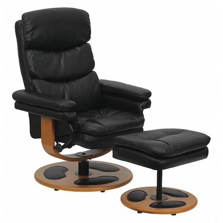 Black LeatherSoft Recliner & Ottoman w/ Wood Base MPN:BT-7828-PILLOW-GG