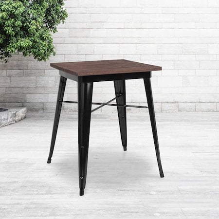 Chair, Sq Indoor Table, Black Metal, 23.5
