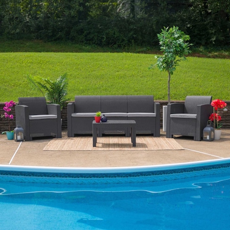 Seneca Dark Gray Faux Rattan Coffee Table MPN:DAD-SF2-T-DKGY-GG
