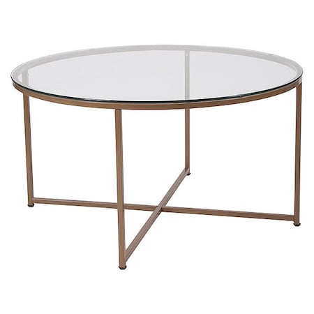 Greenwich Collection Coffee Table - Modern Clear Glass Accent Table with Crisscross Brushed Gold Frame MPN:NAN-JH-1786CT-GG