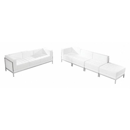 5 pcs. White Leather Reception Set, Imagination Series, Frame Material: Stainless Steel MPN:ZB-IMAG-SET16-WH-GG
