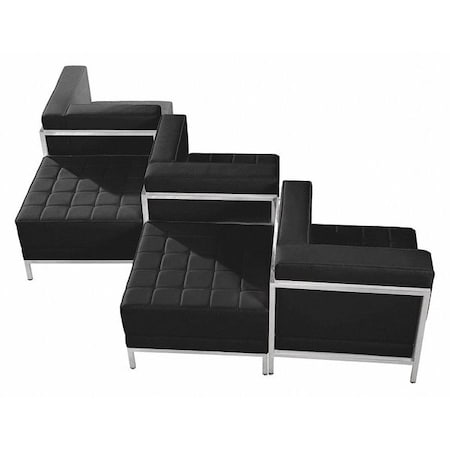 HERCULES Imagination Series Black LeatherSoft 5 Piece Chair & Ottoman Set with Ganging Clips MPN:ZB-IMAG-SET5-GG