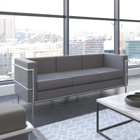 Gray LeatherSoft Sofa with Double Bar Frame MPN:ZB-REGAL-810-3-SOFA-GY-GG