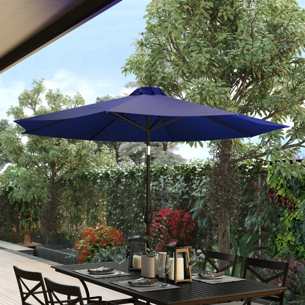 Flash Furniture Kona Round Umbrella With 1-1/2in Aluminum Pole, 96-1/2inH x 104-1/2inW x 104-1/2inD, Navy MPN:GM402003NVY
