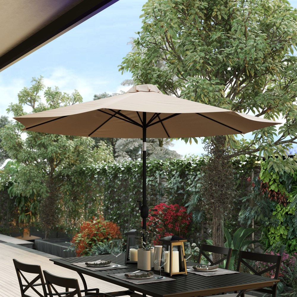 Flash Furniture Kona Round Umbrella With 1-1/2in Aluminum Pole, 96-1/2inH x 104-1/2inW x 104-1/2inD, Tan MPN:GM402003TAN