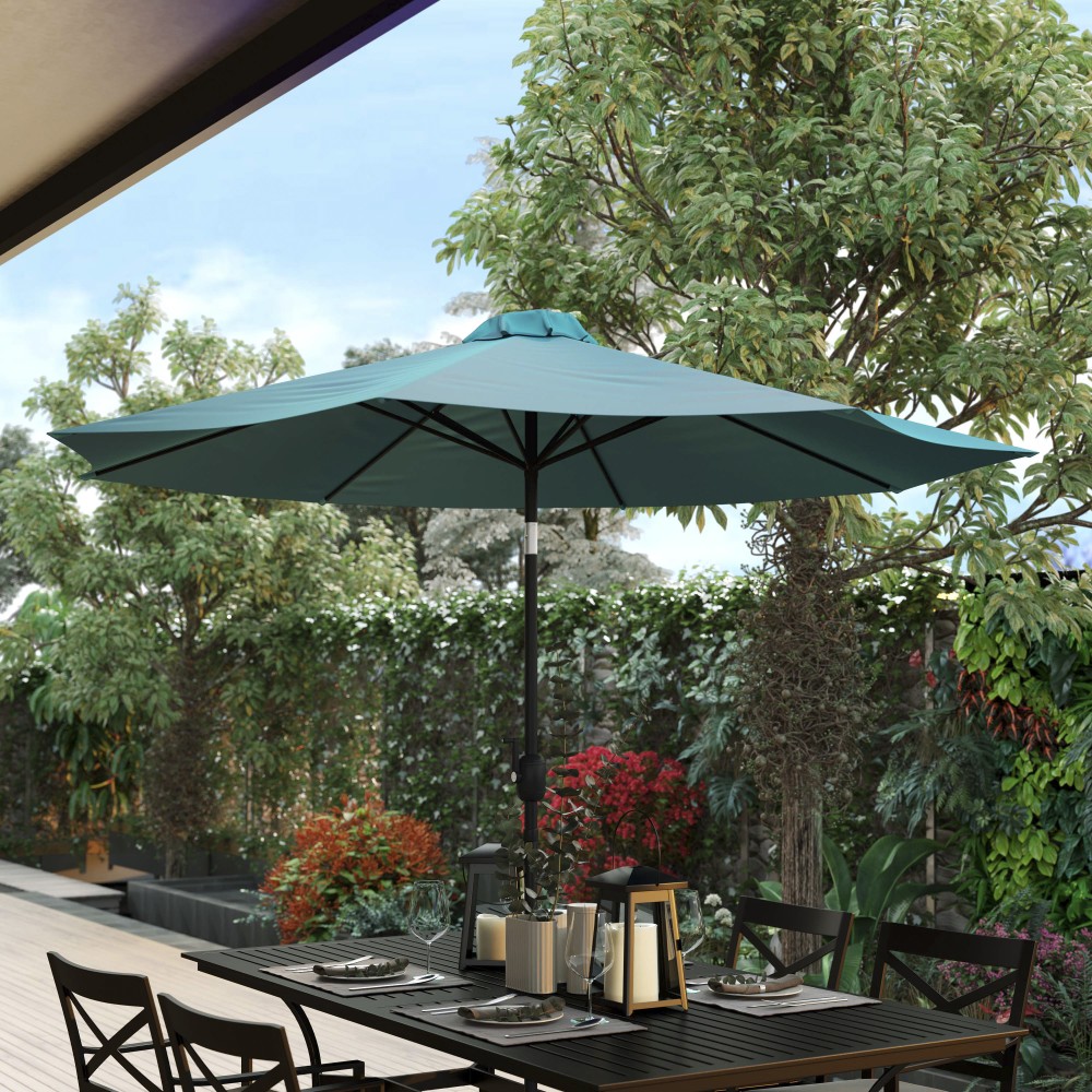 Flash Furniture Kona Round Umbrella With 1-1/2in Aluminum Pole, 96-1/2inH x 104-1/2inW x 104-1/2inD, Teal MPN:GM402003TL
