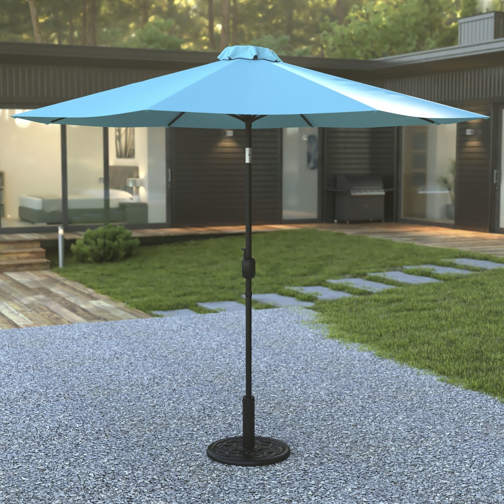 Flash Furniture Kona Round Umbrella With Standing Umbrella Base, 101-1/4inH x 104-1/2inW x 104-1/2in, Teal MPN:GM402003UB19BTL