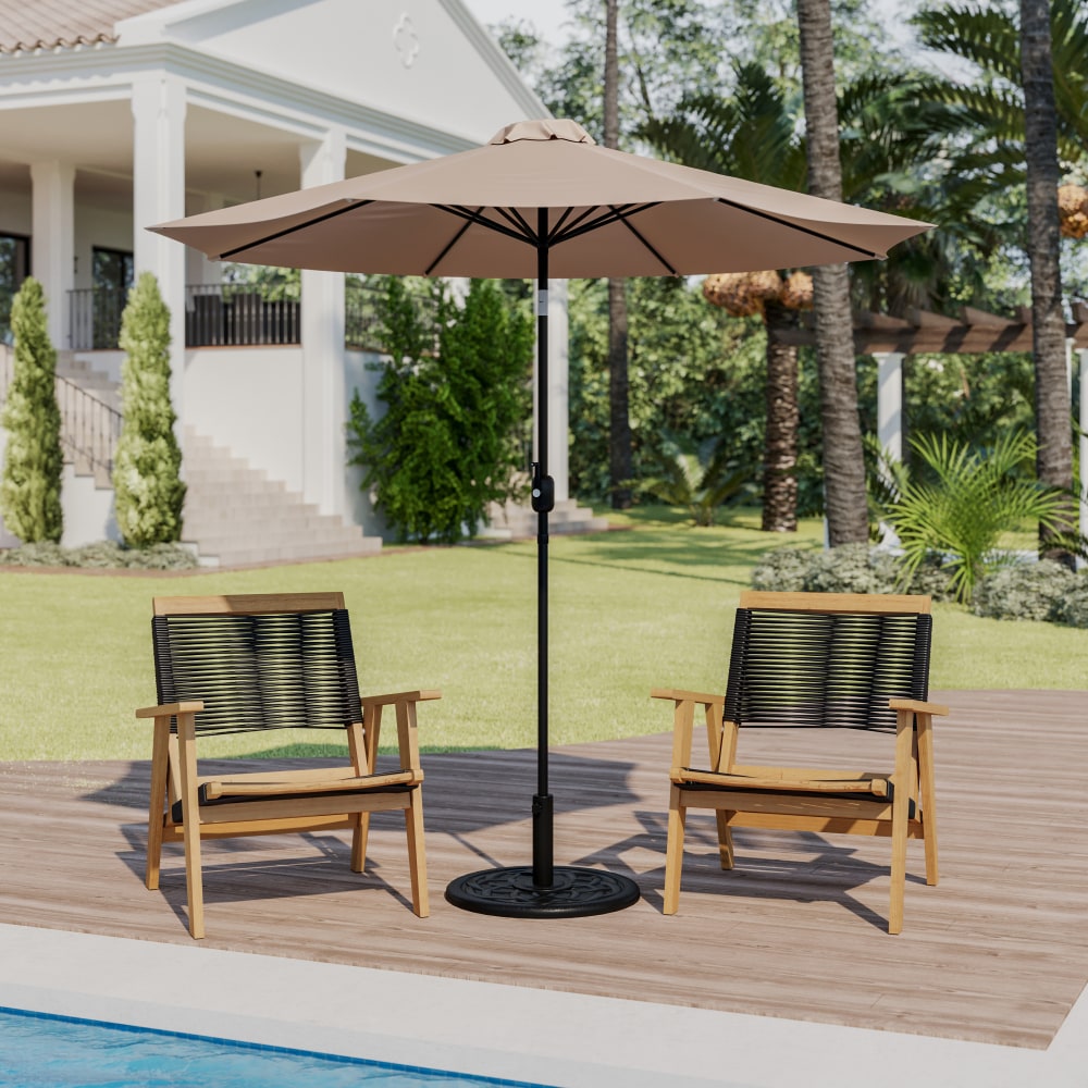 Flash Furniture Kona Round Umbrella With Standing Umbrella Base, 101-1/4inH x 104-1/2inW x 104-1/2in, Tan MPN:GM402003UB19TAN