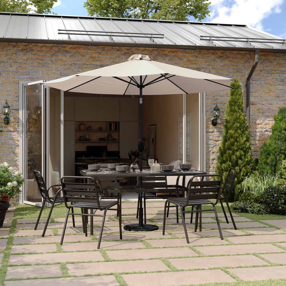 Flash Furniture Montego Commercial Grade 9ft Round Solar LED Umbrella with Crank Lift and Tilt Function, Tan MPN:GMWLU22002BTAN