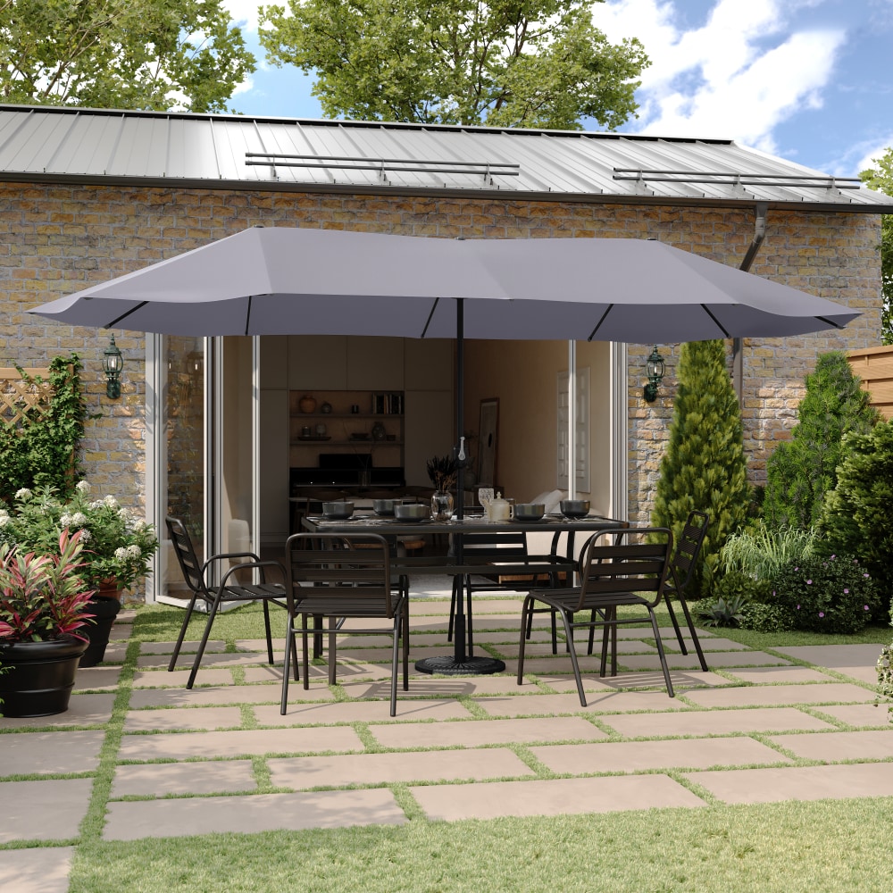 Flash Furniture Elizabeth Commercial Grade 15 FT Triple Head Patio Umbrella with Crank and Easy Lift Functionality, Gray MPN:GMWLUU021GRY