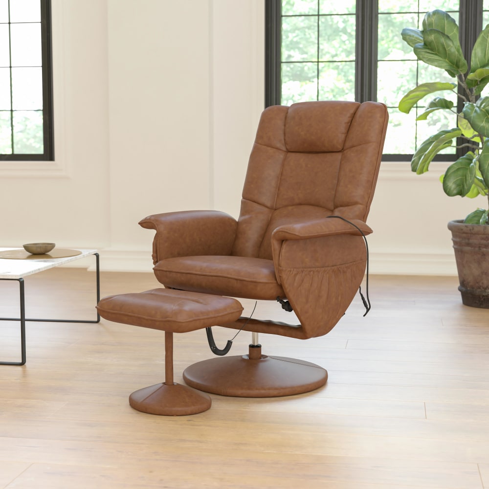 Flash Furniture Massaging Multi-Position Recliner And Ottoman With Wrapped Base, Brown, BT753PMASSGECGN MPN:BT753PMASSGECGN