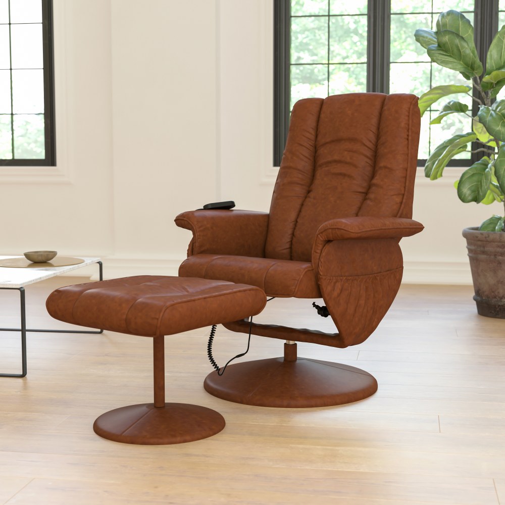 Flash Furniture Massaging Multi-Position Recliner And Ottoman With Wrapped Base, Brown, BT7600PMASSGECG MPN:BT7600PMASSGECG