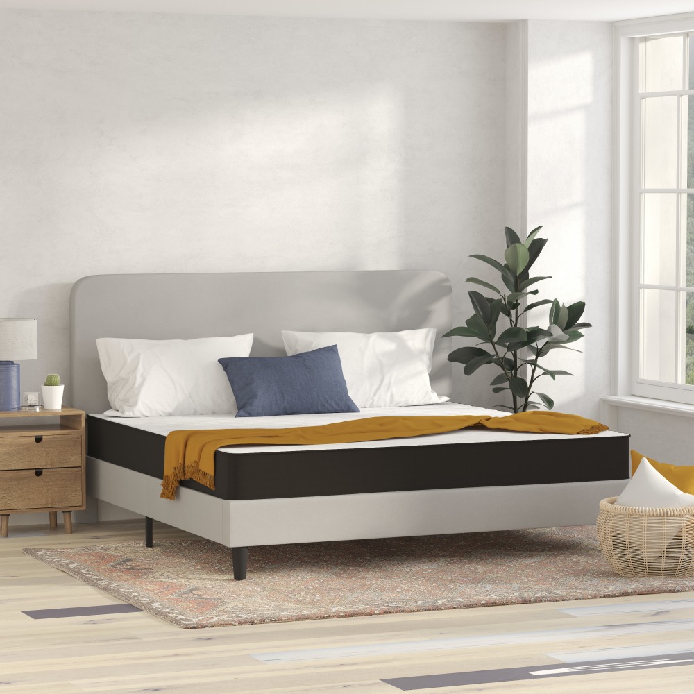 Flash Furniture Capri Comfortable Sleep CertiPUR-US Certified Foam And Innerspring Hybrid Mattress, King, 8inH x 75-1/2inW x 81inL, Gray MPN:CLE238BK