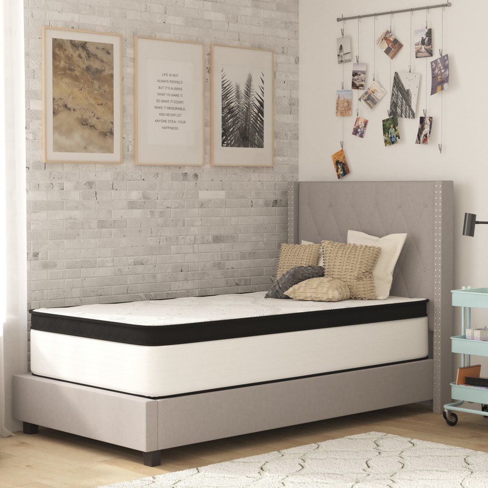 Flash Furniture Capri Comfortable Sleep Firm CertiPUR-US Certified Hybrid Pocket Spring Mattress, Twin, 12inH x 39inW x 75inL, White MPN:CLFR23112T