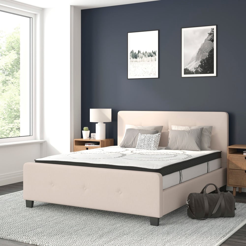 Flash Furniture Tribeca Tufted Upholstered Platform Bed with 10in, Queen, 48inHx63inWx85-1/4inL, Beige - HGBM1019 MPN:HGBM1019