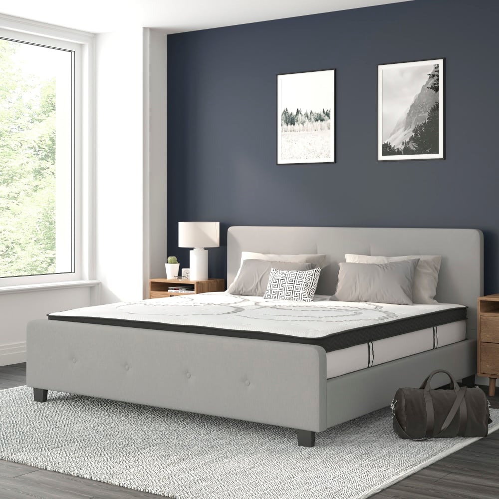 Flash Furniture Tribeca Tufted Upholstered Platform Bed with 10in, King, 40inHx78-1/4inWx85-1/4inL, Light Gray - HGBM1028 MPN:HGBM1028