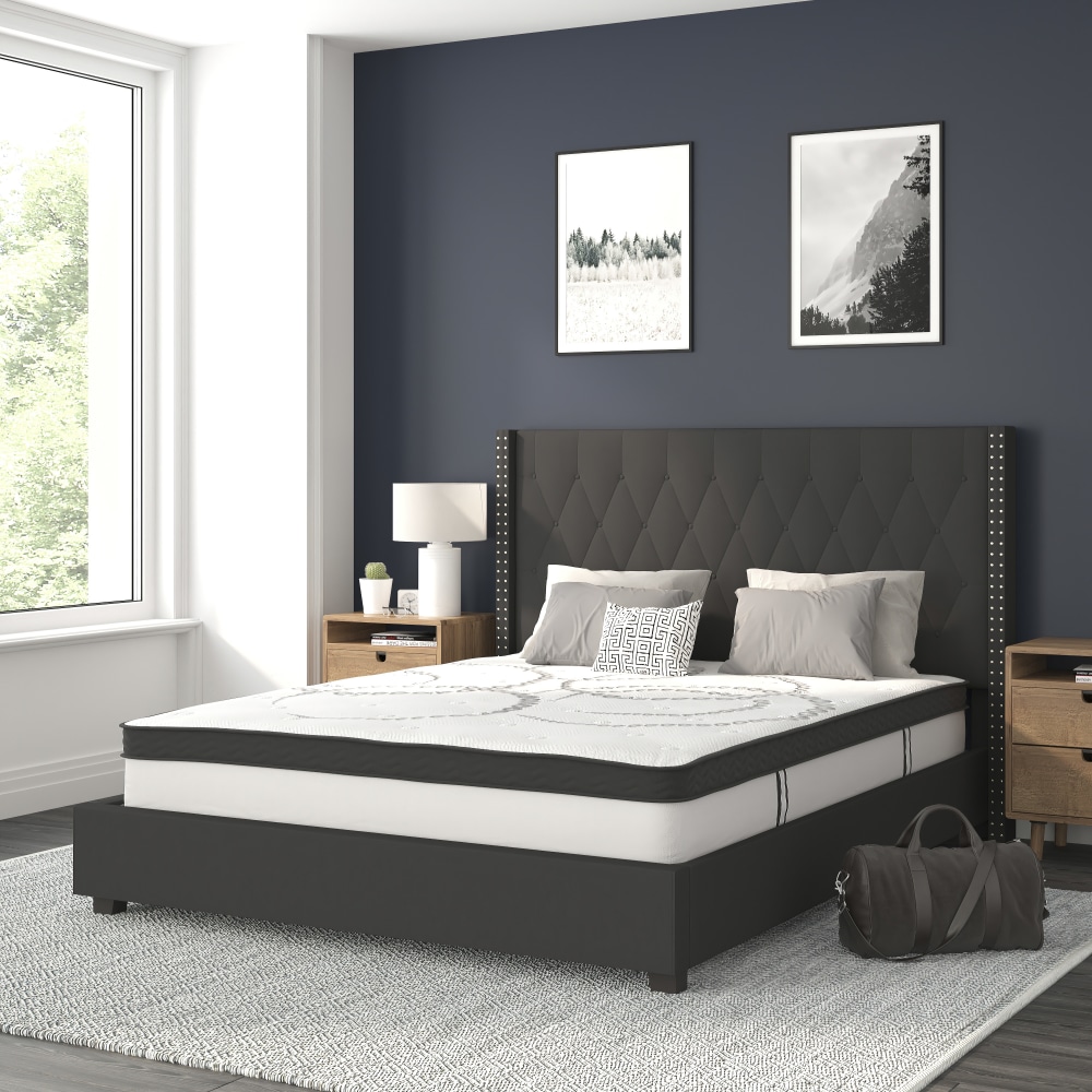 Flash Furniture Riverdale Tufted Upholstered Platform Bed With 10in CertiPUR-US Certified Foam And Pocket Spring Mattress, Queen, Black MPN:HGBM1039