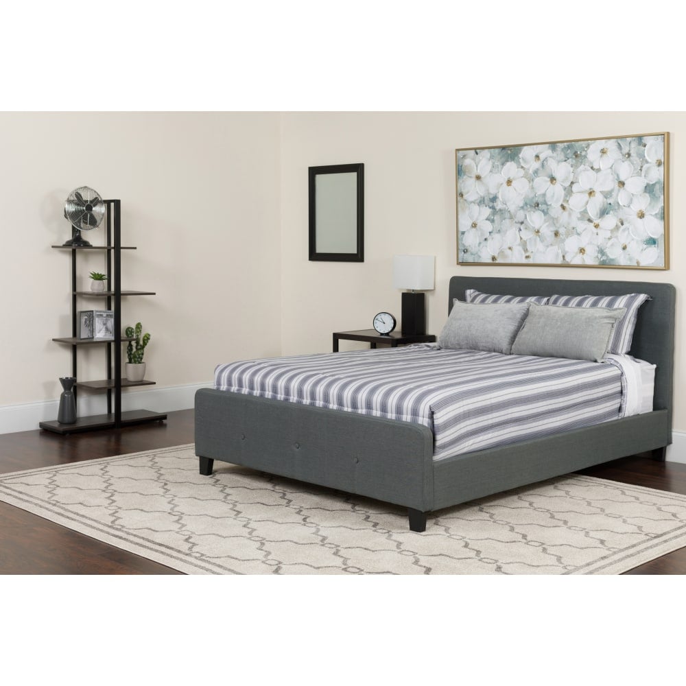 Flash Furniture Tribeca Button Tufted Upholstered Platform Bed with Pocket Spring Mattress, King, 40inH x 78-1/4inW x 85-1/4inL, Dark Gray MPN:HGBM32
