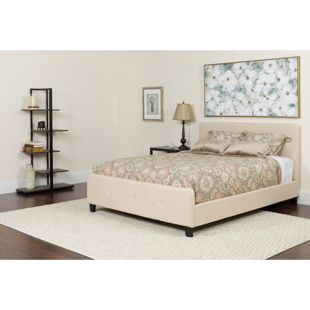 Flash Furniture Tribeca Button Tufted Upholstered Platform Bed with Memory Foam Pocket Spring Mattress, Queen, 48inH x 63inW x 85-1/4inL, Beige MPN:HGBMF19