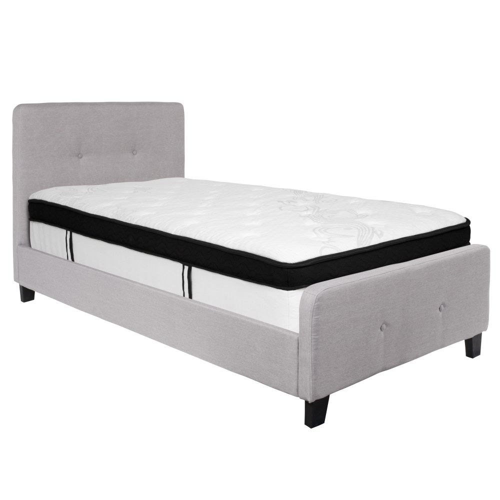 Flash Furniture Tribeca Button Tufted Upholstered Platform Bed with Memory Foam Pocket Spring Mattress, Twin, 40inH x 42inW x 81inL, Light Gray MPN:HGBMF25