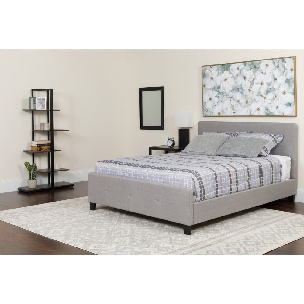 Flash Furniture Tribeca Button Tufted Upholstered Platform Bed with Memory Foam Pocket Spring Mattress, Full, 40inH x 56-1/4inW x 81inL, Light Gray MPN:HGBMF26