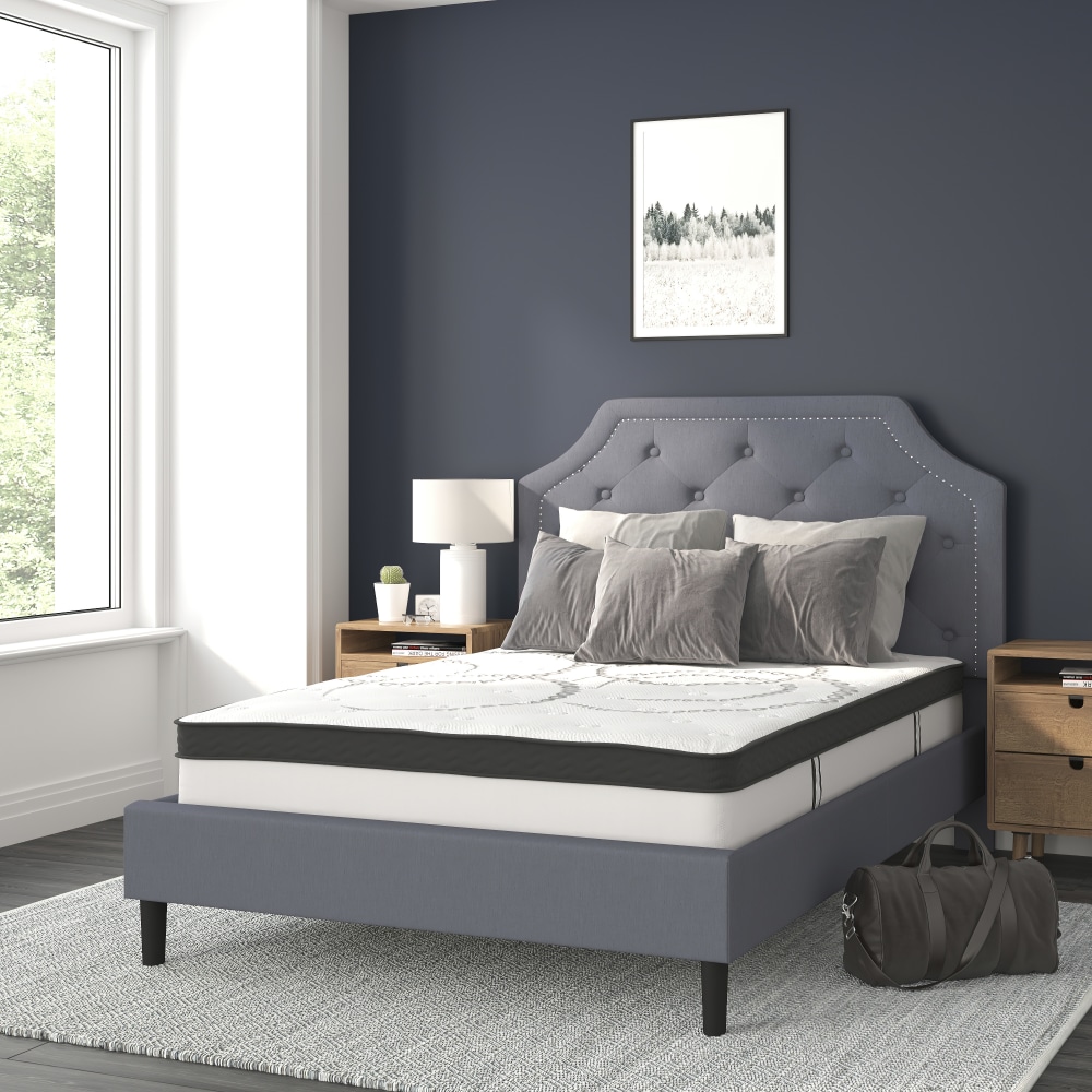 Flash Furniture Brighton Tufted Upholstered Platform Bed With 10in CertiPUR-US Certified Foam And Pocket Spring Mattress, Full, Light Gray MPN:SLBM1010
