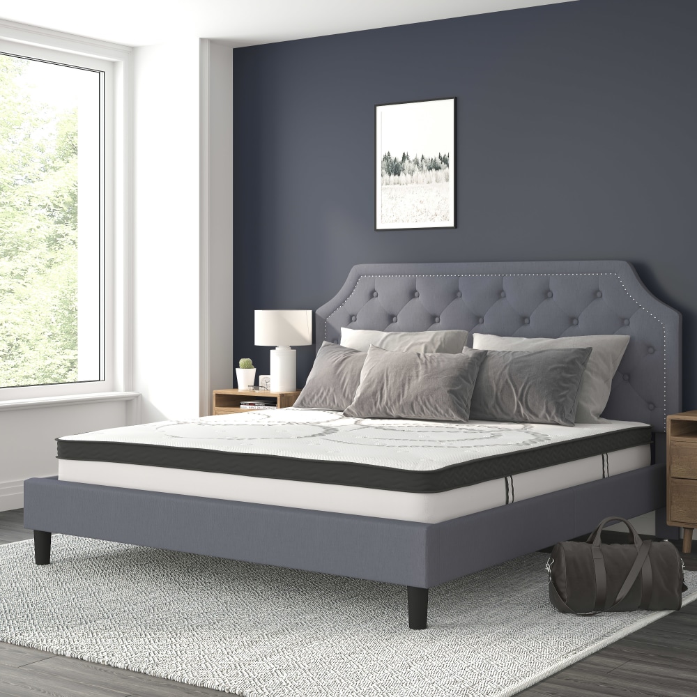 Flash Furniture Brighton Tufted Upholstered Platform Bed With 10in CertiPUR-US Certified Foam And Pocket Spring Mattress, King, Light Gray MPN:SLBM1012