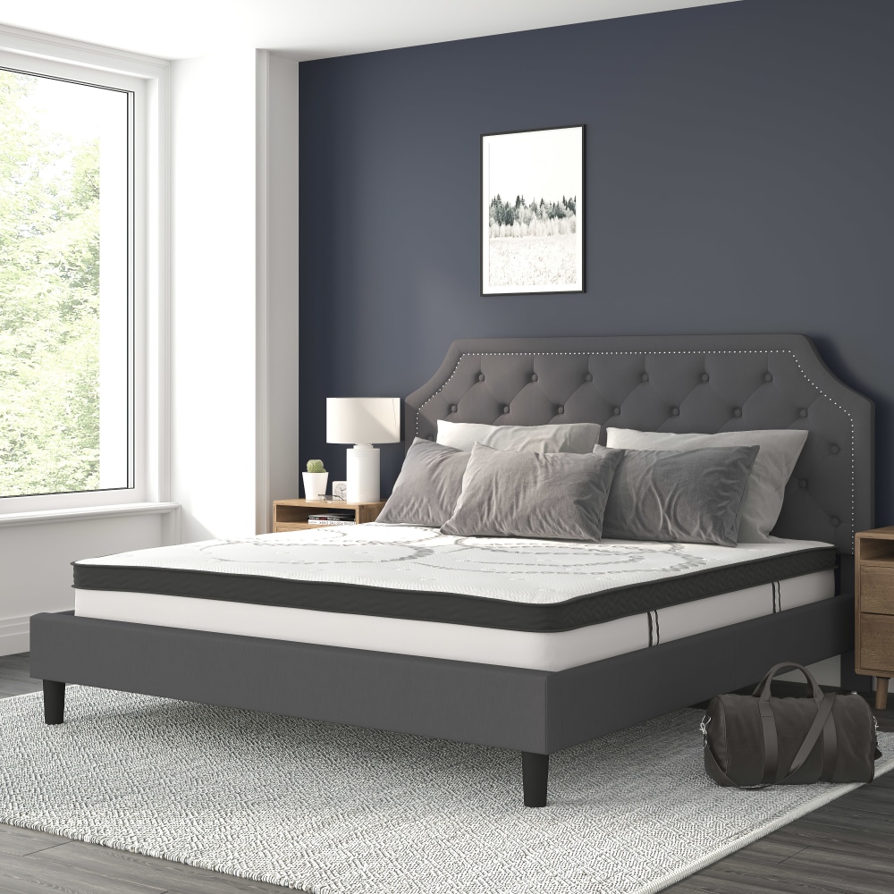 Flash Furniture Brighton Tufted Upholstered Platform Bed With 10in CertiPUR-US Certified Foam And Pocket Spring Mattress, King, Dark Gray MPN:SLBM1016