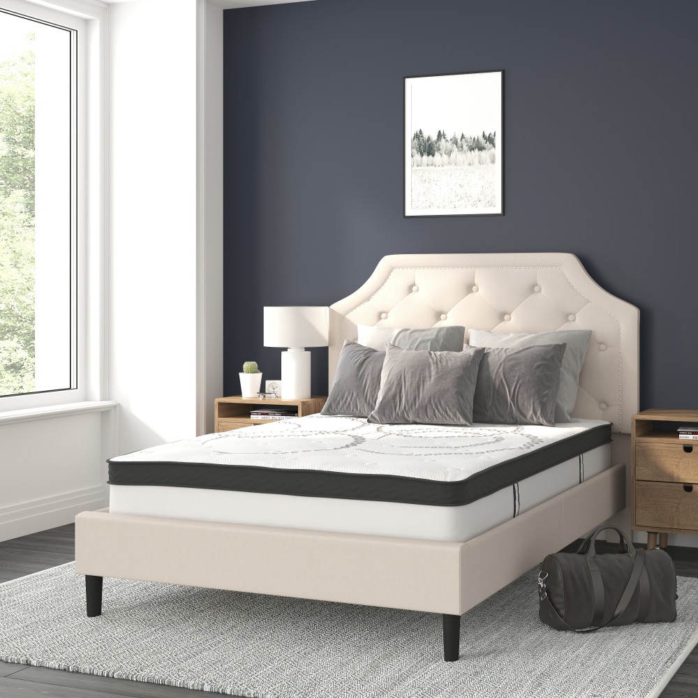 Flash Furniture Brighton Tufted Upholstered Platform Bed With 10in CertiPUR-US Certified Foam And Pocket Spring Mattress, Full, Beige MPN:SLBM102