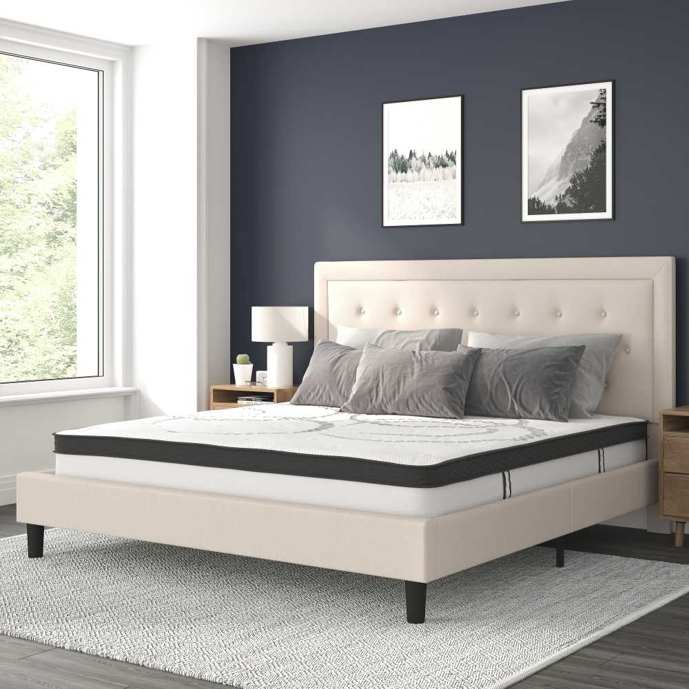 Flash Furniture Roxbury Tufted Upholstered Platform Bed with 10in, King, 50-3/4inHx81inWx85-1/4inL, Beige - SLBM1020 MPN:SLBM1020