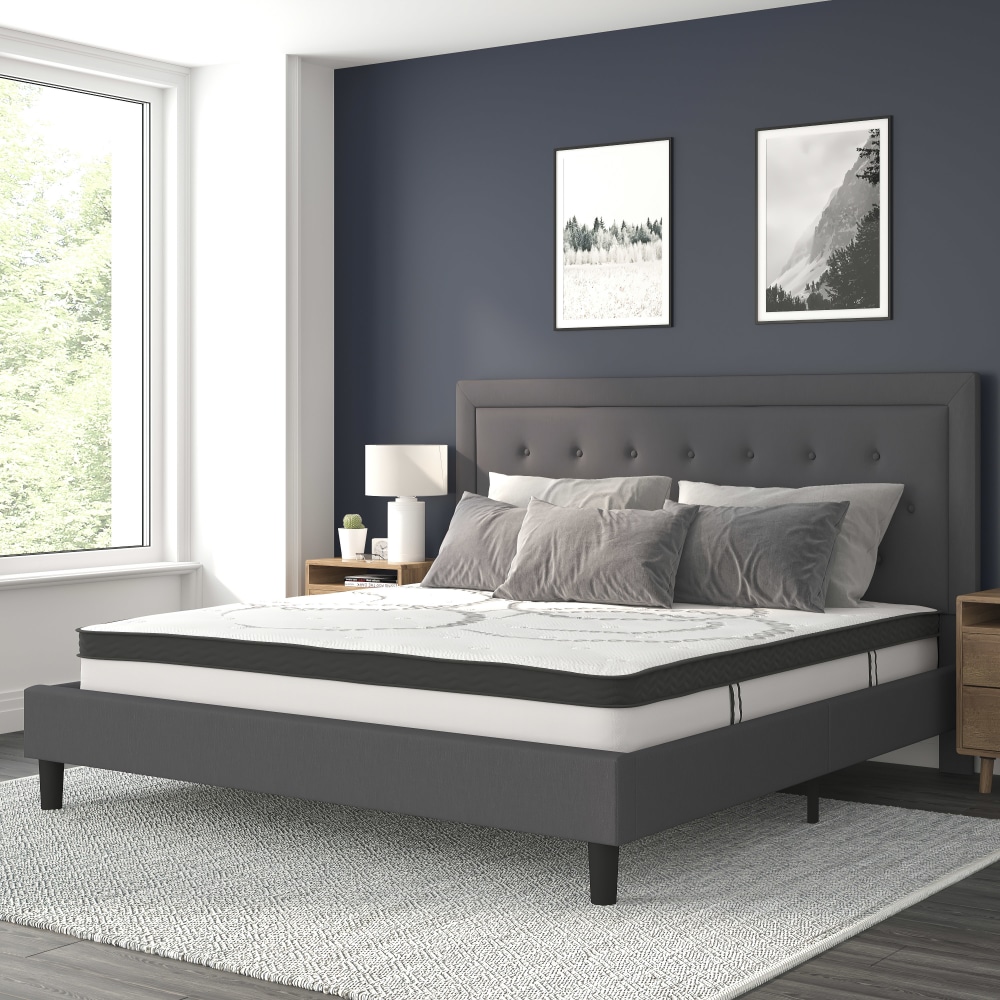 Flash Furniture Roxbury Tufted Upholstered Platform Bed with 10in, King, 50-3/4inHx81inWx85-1/4inL, Dark Gray - SLBM1032 MPN:SLBM1032