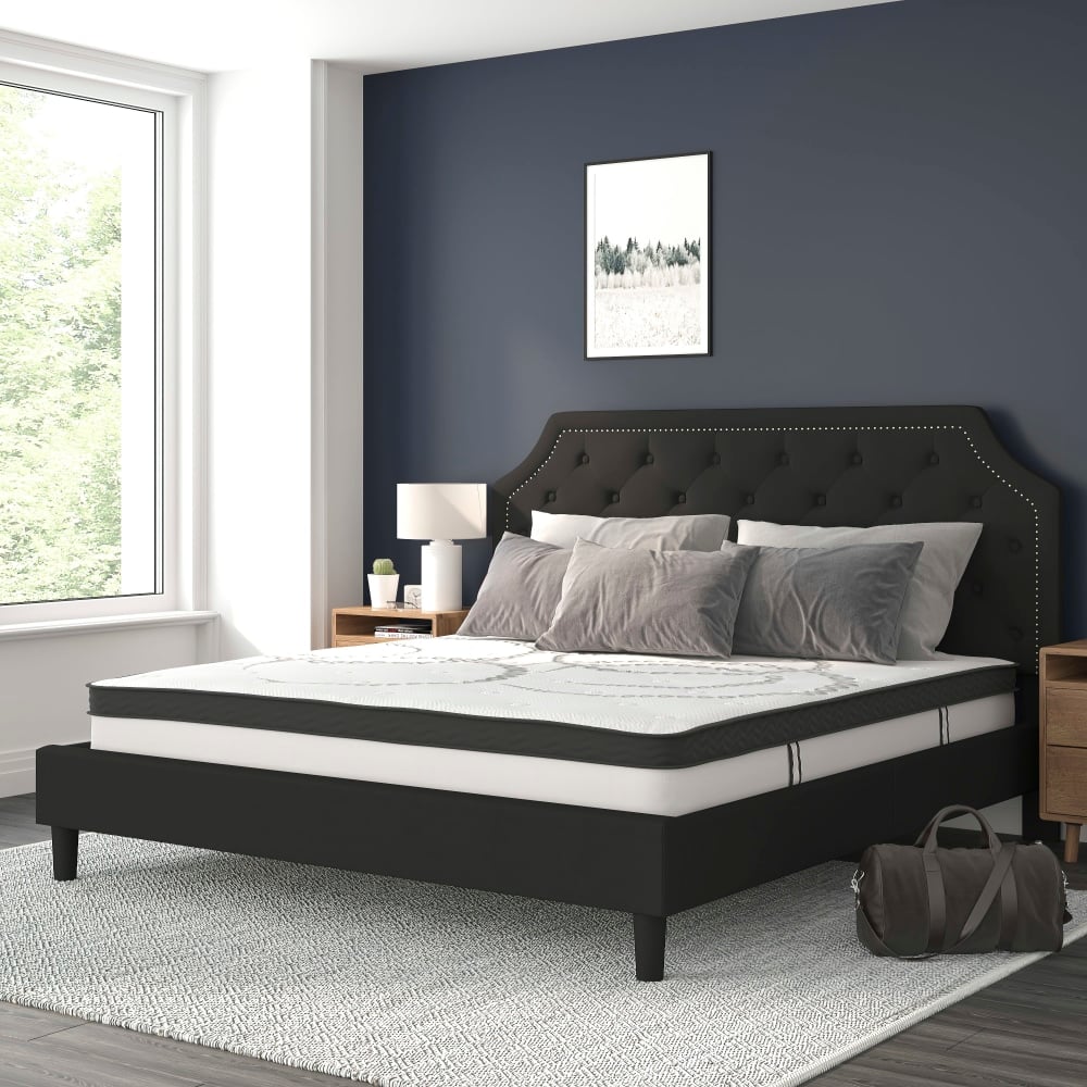 Flash Furniture Brighton Tufted Upholstered Platform Bed With 10in CertiPUR-US Certified Foam And Pocket Spring Mattress, King, Black MPN:SLBM108