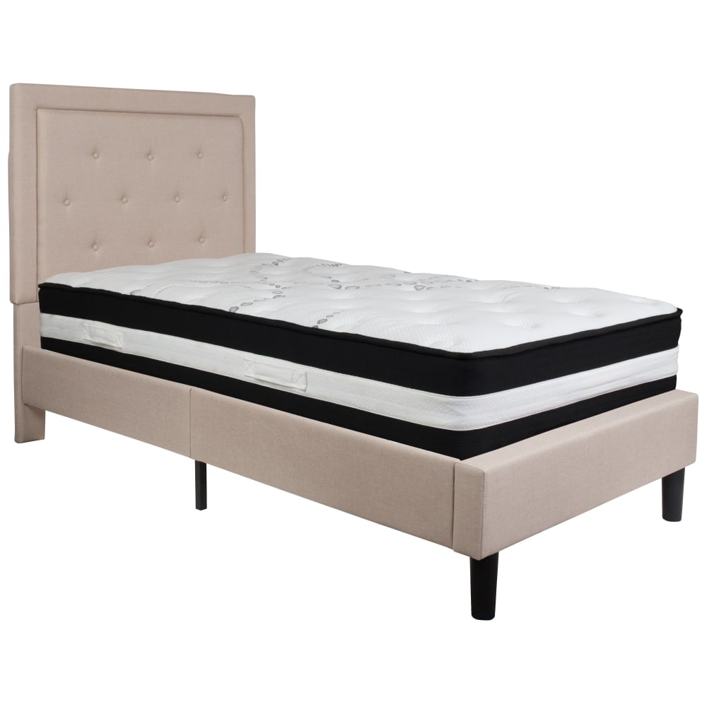 Flash Furniture Roxbury Panel Tufted Upholstered Platform Bed and Pocket Spring Mattress, Twin, 51inH x 44-1/2inW x 81inL, Beige MPN:SLBM17